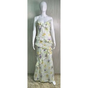 PRETTYLITTLETHING White Floral Ruffle Tiered Maxi Dress Spaghetti Strap